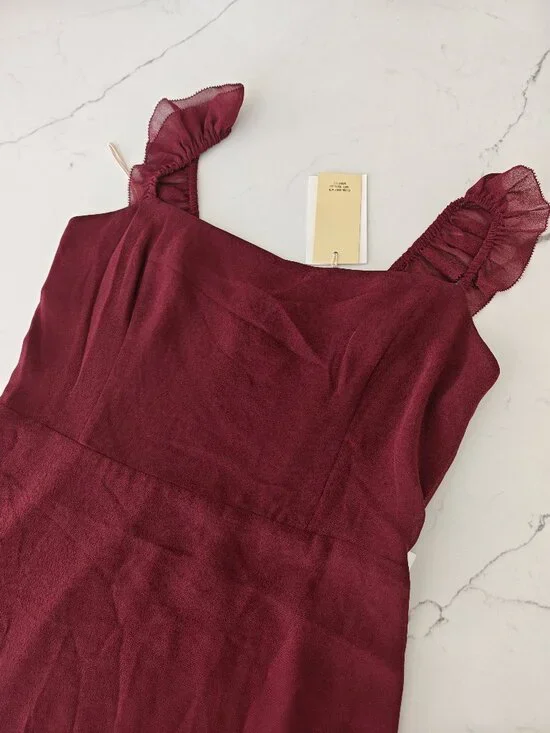 Wilfred Burgundy Mini Dress Ruffle Strap A-Line Cocktail Party Dress Size 6 NWT - Picture 6 of 12